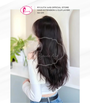 U Shape Hair Extension Clip Long Layer Black Brown 50 cm