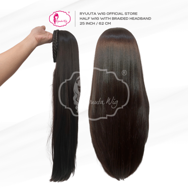 Half Wig Braided Head Band Wig Bando Kepang Long Straight - Image 3