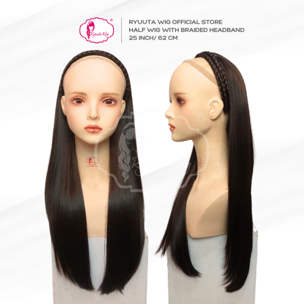 Half Wig Braided Head Band Wig Bando Kepang Long Straight - Image 2