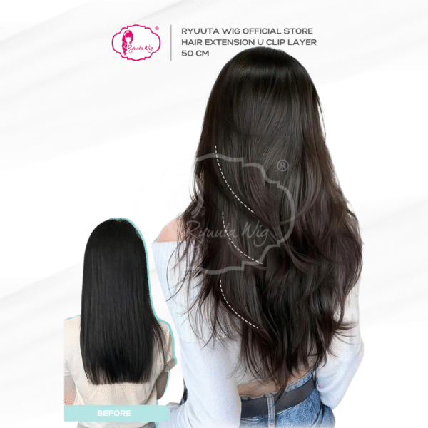 U Shape Hair Extension Clip Long Layer Black Brown 50 cm - Image 3