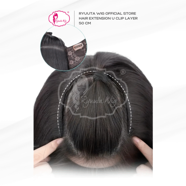 U Shape Hair Extension Clip Long Layer Black Brown 50 cm - Image 5