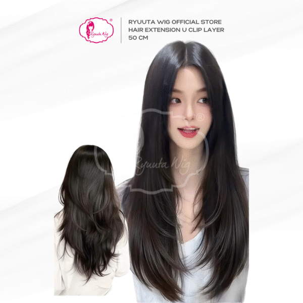 U Shape Hair Extension Clip Long Layer Black Brown 50 cm - Image 2