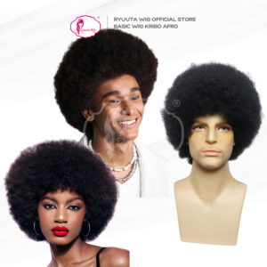 Ryuuta Wig Kribo Fluffy Afro Pria Wanita Hitam Coklat