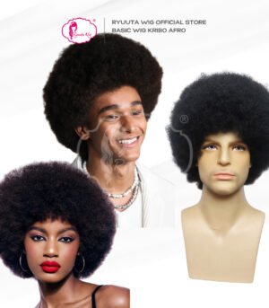 Ryuuta Wig Kribo Fluffy Afro Pria Wanita Hitam Coklat