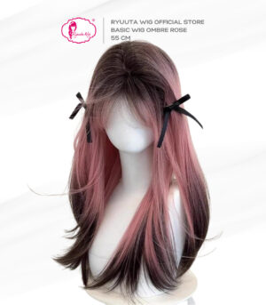 Ryuuta Wig Basic Cap Panjang Lolita Ulzzang Ombre Rose 55 cm