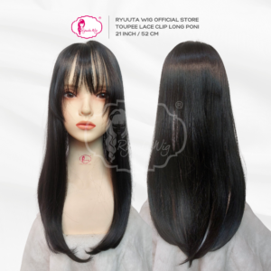 Toupee Lace Long Straight Poni Premium 3 Clips 21 inch 52 cm