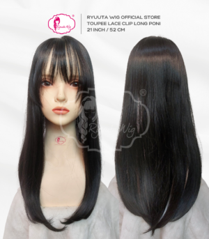 Toupee Lace Long Straight Poni Premium 3 Clips 21 inch 52 cm