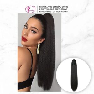 Ponytail Clip Long Straight Tebal Hitam Coklat 23 inch 57 cm