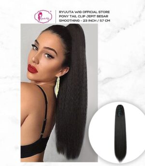 Ponytail Clip Long Straight Tebal Hitam Coklat 23 inch 57 cm