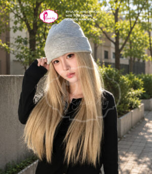 Beanie Hat Wig Blonde Long Straight 40cm
